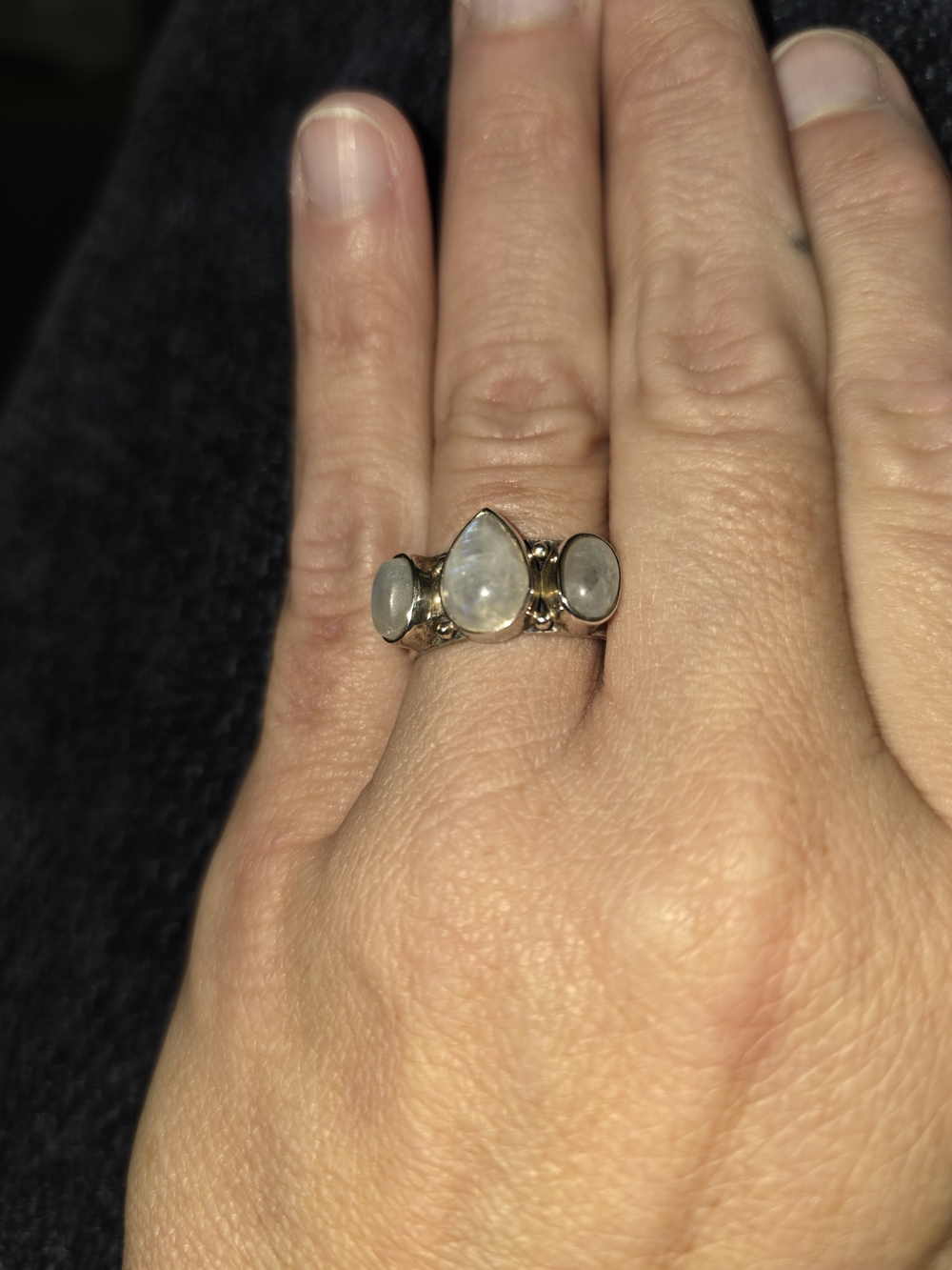 Sterling Silver Moonstone Triple-Stone Ring - Silver/Moonstone Size 8 - Picture 2 of 4